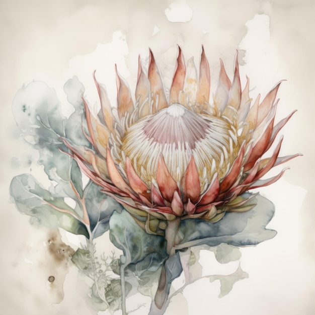 protea de flor aquarela