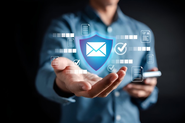 Proteção de e-mail Segurança contra vírus de spam Rede de Internet E-mail de dados seguros Notificação de proteção de segurança na Internet Segurança de cartas Proteger o junk mail e a trash e informações comprometidas