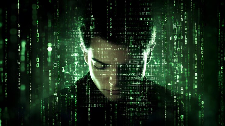 Protección digital con cerraduras y código binario que muestra temas de ciberseguridad