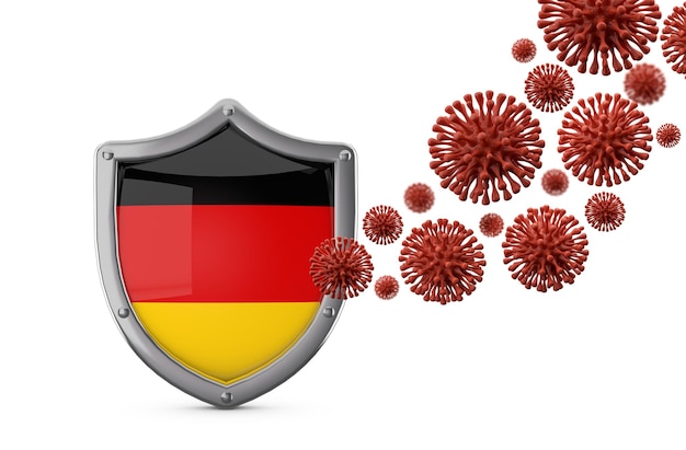 Protección de escudo de bandera de Alemania contra un virus bacteria d render