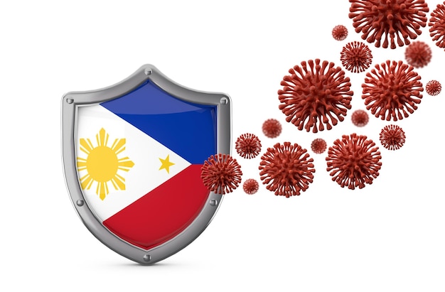 Protección de escudo de bandera de Filipinas contra un virus bacteria d render