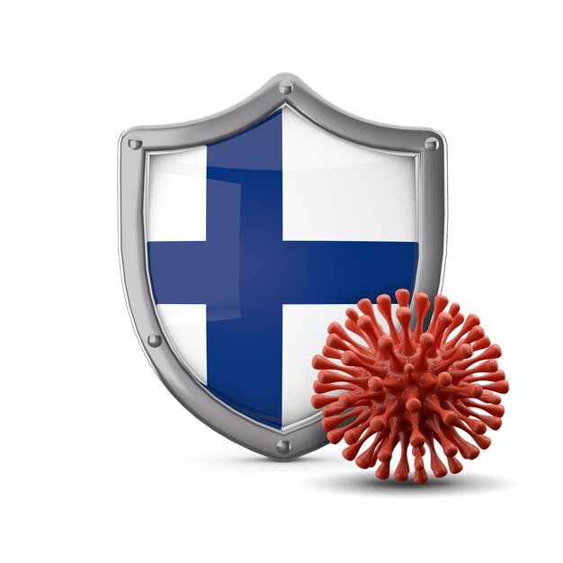 Protección de escudo de bandera de Finlandia contra un virus bacteria d render