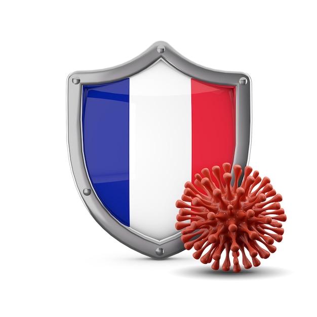 Protección de escudo de bandera de Francia contra un virus bacteria d render