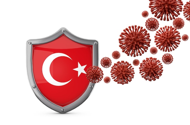 Protección de escudo de bandera de Turquía contra un virus bacteria d render