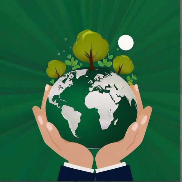 Foto protección del medio ambiente y concepto de csr con globetree con globo sobre fondo verde