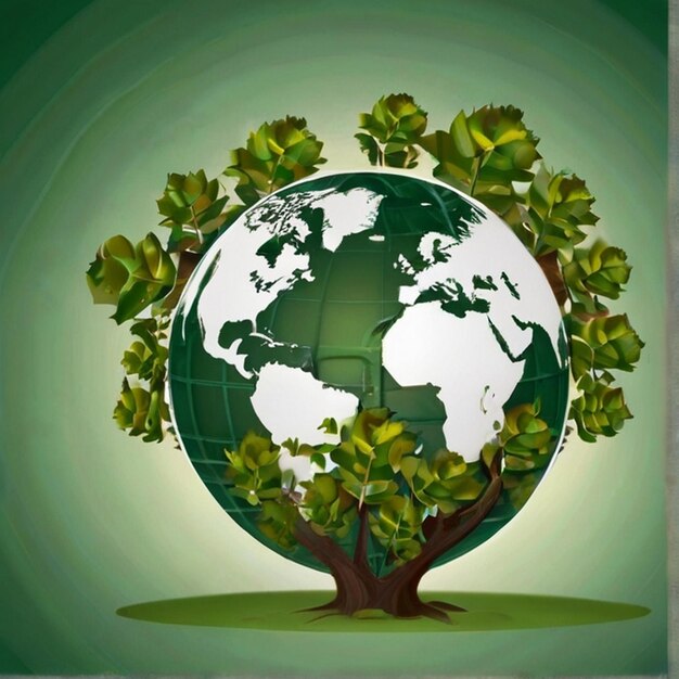 Protección del medio ambiente y concepto de CSR con globetree con globo sobre fondo verde