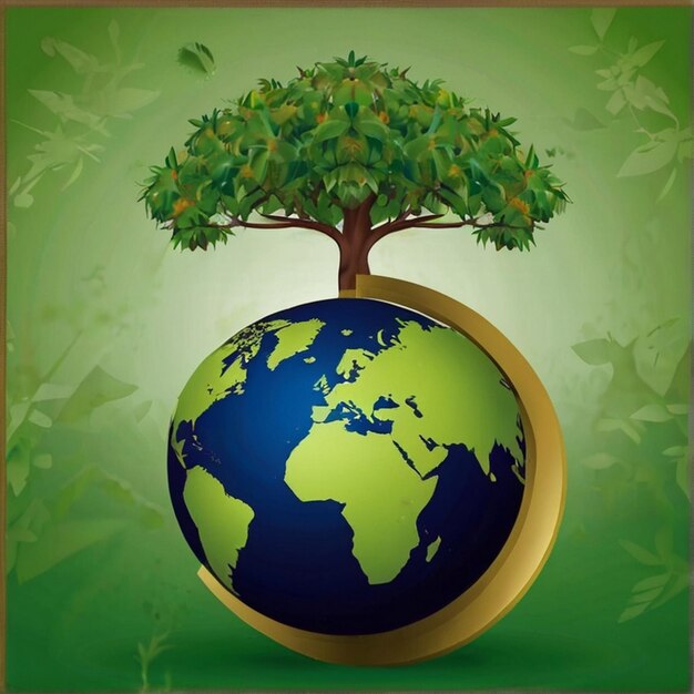 Protección del medio ambiente y concepto de CSR con globetree con globo sobre fondo verde