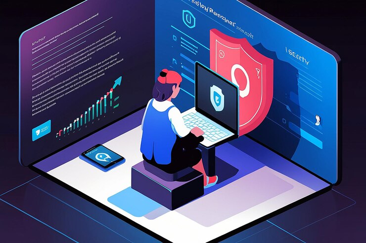 Foto protección de la privacidad y software para el desarrollo seguridad ilustración isométrica vector de dibujos animados