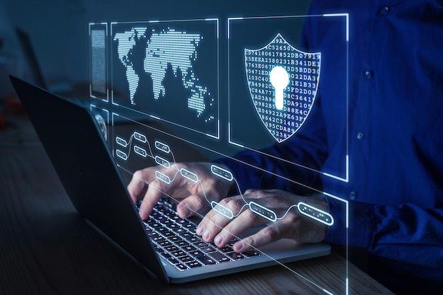 Protección de red con expertos en seguridad cibernética trabajando en acceso seguro a Internet Protect