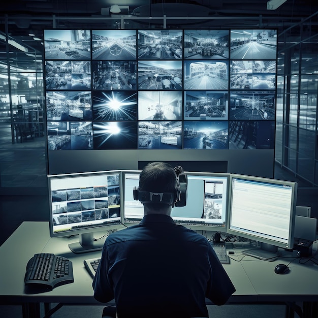 Foto protección de vigilancia brillante con cctv de alta tecnología en una habitación blanca