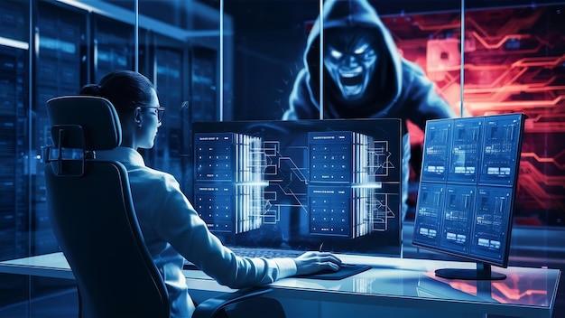 Proteger uma segurança cibernética contra ataques de hackers e salvar dados confidenciais
