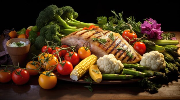 Foto proteínas y verduras saludables