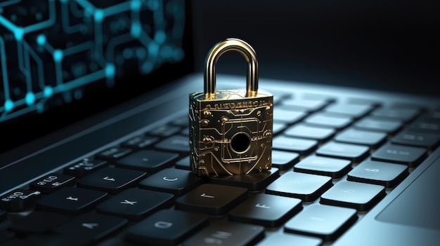 Proteja o seu mundo digital com um conceito de segurança na Internet um cadeado seguro num teclado de computador