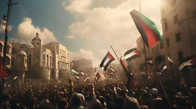 Protest für Freiheit Menschenmengen gehen auf die Straßen, um Gaza und Palästina inmitten von Krieg und Bomben zu verteidigen