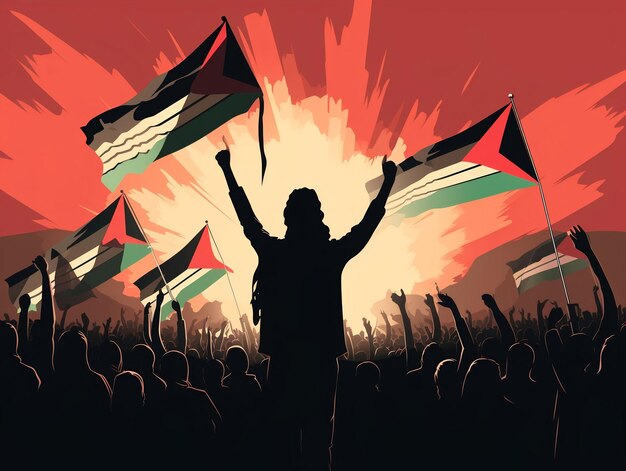 Protesta por la libertad palestina con el concepto de la bandera de Palestina Ilustración de IA generativa