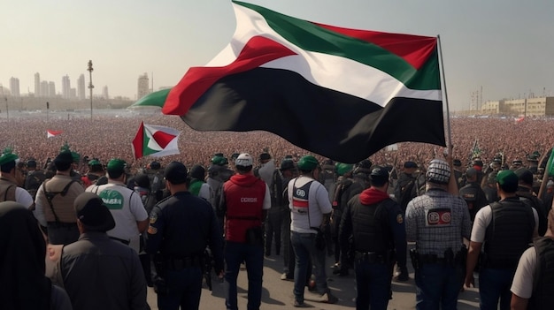 Protesta por la libertad de Palestina mientras la gente sostiene banderas de Palestina en sus manos Israel Guerra de Palestina
