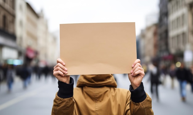Protestantes en la calle con pancartas de cartón en blanco señal de huelga global por el cambio Un político