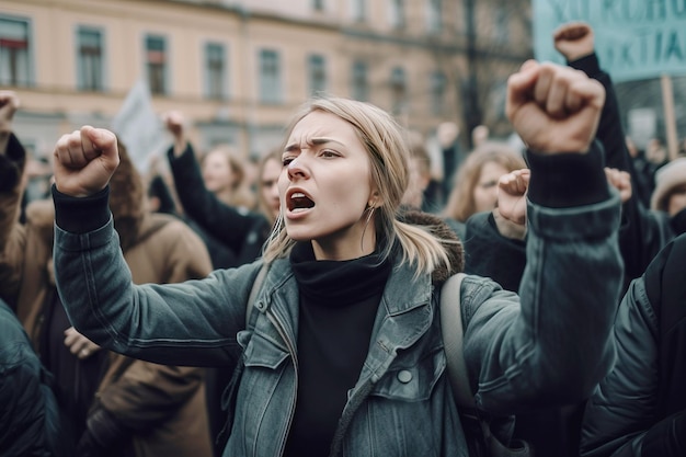 Foto protestdemonstration einer gruppe von menschen ein symbol des aktivismus demokratie freiheit ki generiert sozial