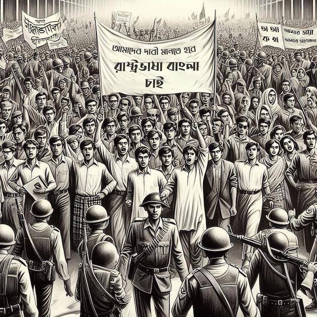 Protesto pelo Movimento da Língua em 1952 em Bangladesh