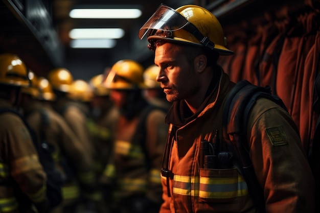 Protetor corajoso em traje de segurança contra incêndio IA generativa