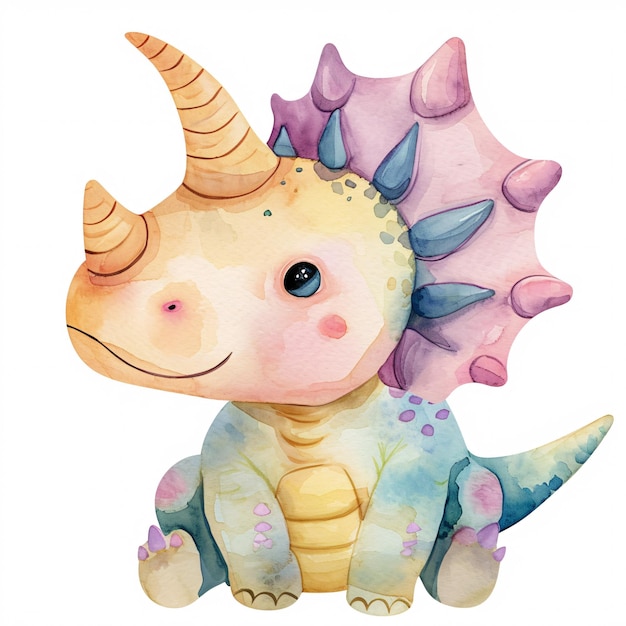 Protoceratops Dinosaurier Zeichentrickfigur Aquarell Handgefertigter Stil Illustration Clipart