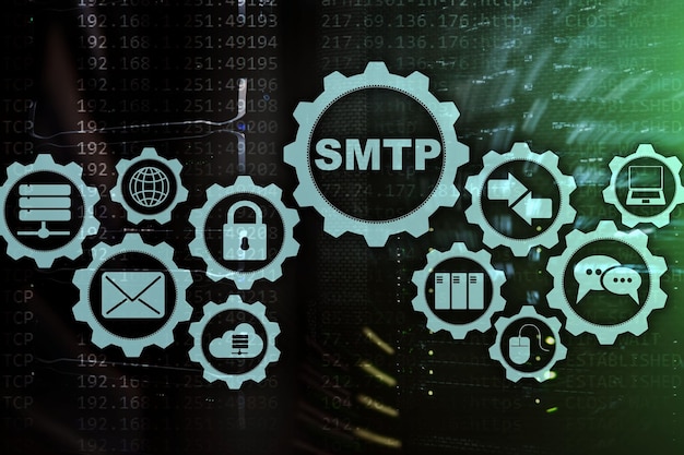 Protocolo de transferencia de correo del servidor Smtp Protocolo TCP IP de envío y recepción de correo electrónico Protocolo de transferencia de correo simple