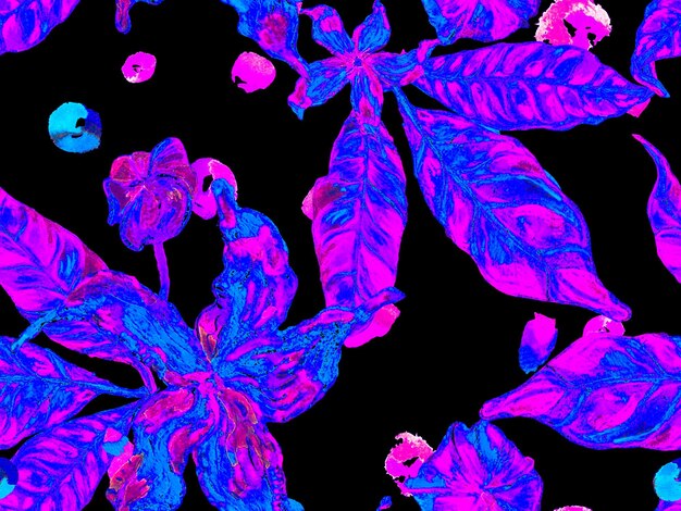 Proton Purple Vibrant Sakura y Jasmine Print. Acuarela de flores y hojas de color naranja y cítrico. Bio Jasmine Patrón sin costuras. Patrón floral de Ayurveda. Fondo de verano vintage.