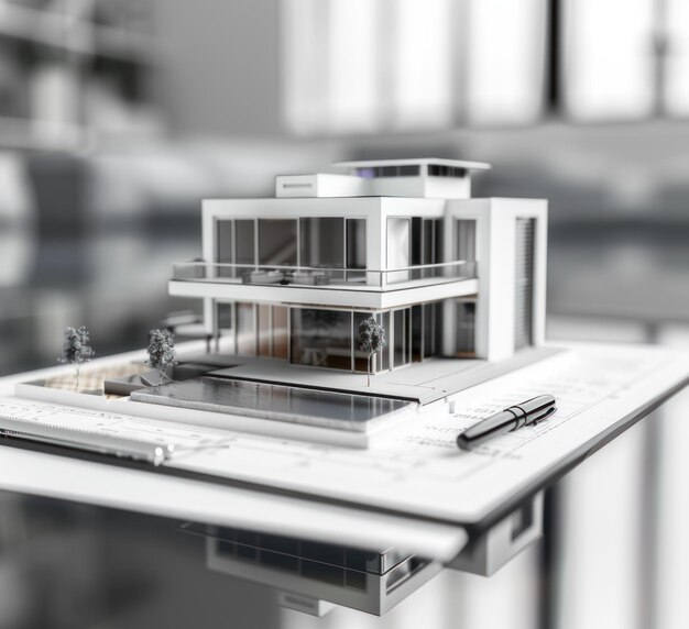 Un prototipo de casa blanca moderna y elegante Diseño arquitectónico Elegir la casa adecuada para comprar Concepto inmobiliario