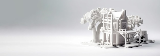 Prototypenbau eines Einfamilienhauses mithilfe eines 3D-Druckers, der mithilfe neuer KI-Technologien generiert wurde
