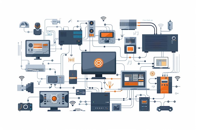 Provedor de serviços em nuvem (cloud service provider) Servidor de dados (data servicer) Desenho de tecnologia de IA isométrica