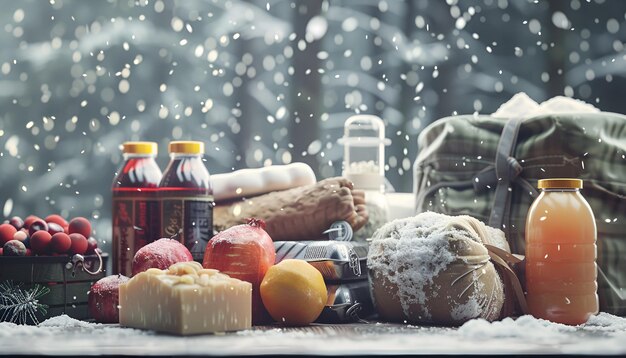 Foto provisiones de emergencia para el invierno en una mesa