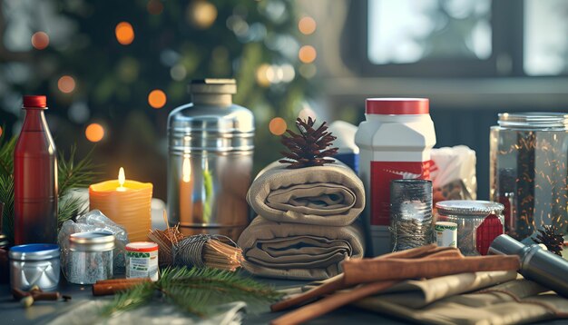 Foto provisiones de emergencia para el invierno en una mesa