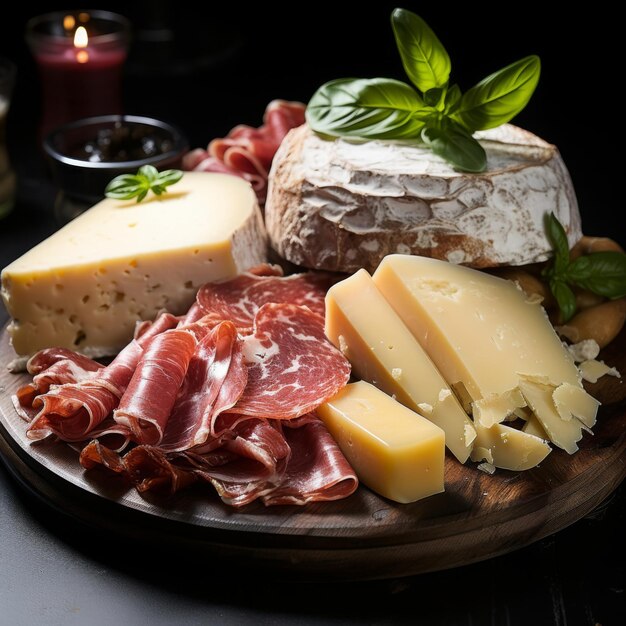 Foto provolone e salame el queso provolone y el salami curado a menudo se sirven como antipasto