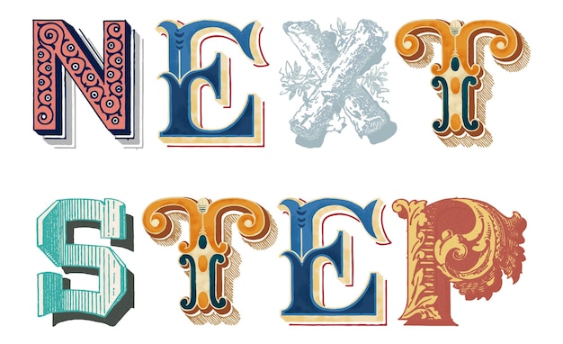 Próximo passo palavra png tipografia de fonte ornamental