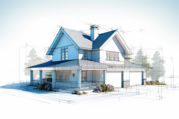 Proyecto 3D de una casa con fondo blanco
