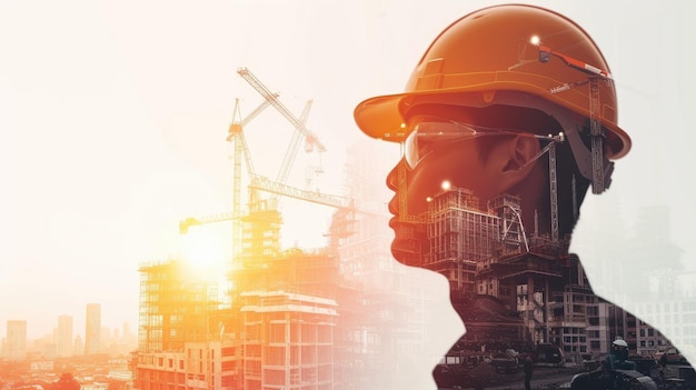 Proyecto de construcción de edificios futuros que combina elementos de ingeniería y diseño gráfico