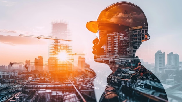 Proyecto de construcción de edificios futuros que combina elementos de ingeniería y diseño gráfico