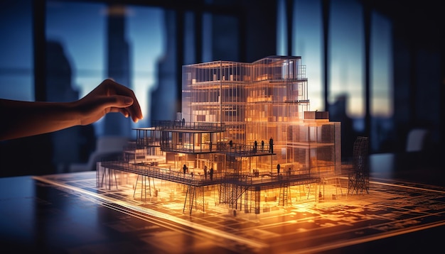 Proyecto de ingeniería de construcción de edificios digitales Concepto futurista