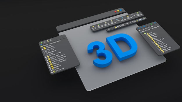 Proyecto de ingeniería Software de modelo de texto CAD en 3D. Representación 3d de computadora de fábrica dimensional mecánica