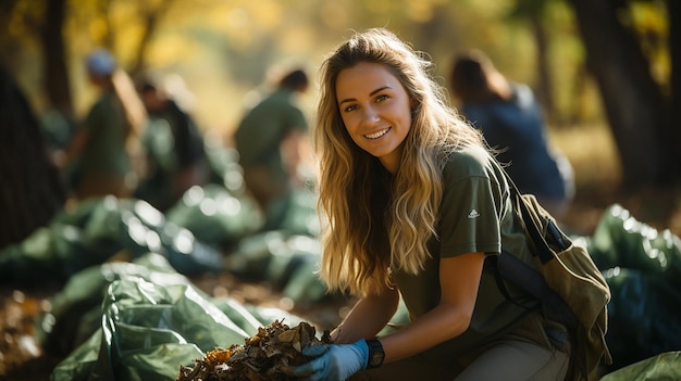 Proyecto de reciclaje y voluntariado comunitario con jóvenes limpiando plástico y basura