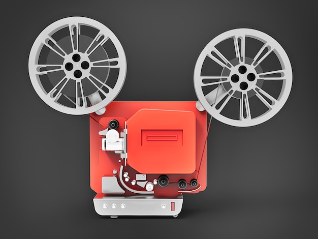 Proyector de película de cine 3d rojo aislado render 3d