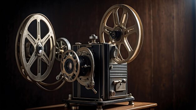 Proyector de películas vintage en una mesa de madera