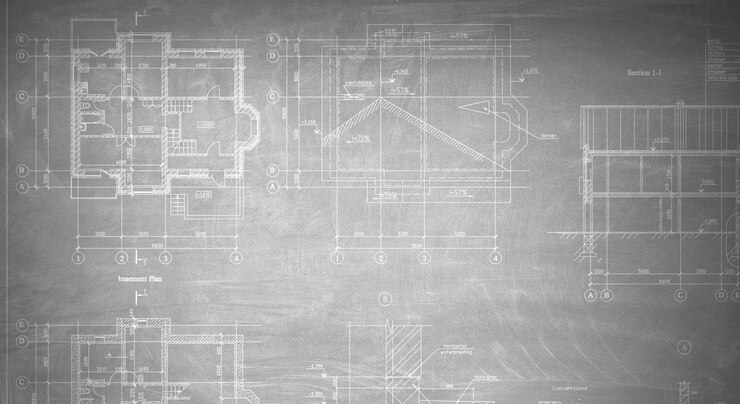 Foto proyectos arquitectónicos en tablero negro. medios mixtos