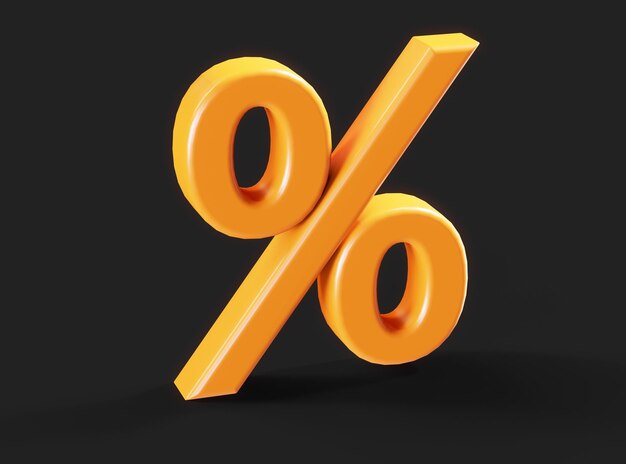 Prozent Prozentzeichen Perzentil Symbol Zinssatz Verkauf Finanzen Rabatt Symbol schwarz rot gold gelb grün blau 3D-Rendering