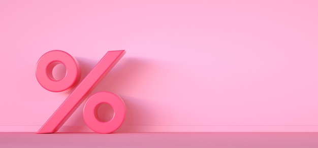 Prozentsymbol auf rosa Hintergrund mit Kopienraum