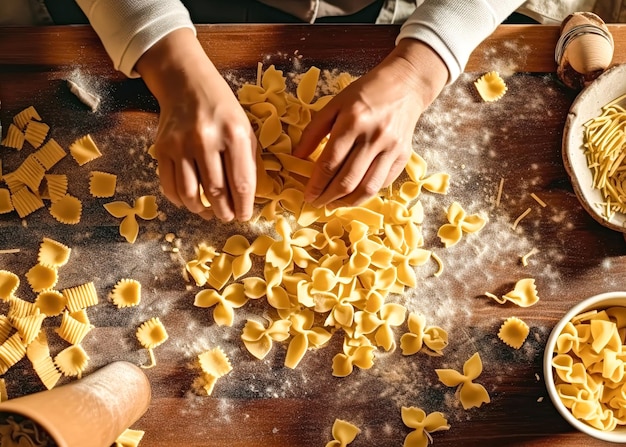 Prozess des Kochens hausgemachter italienischer Pasta