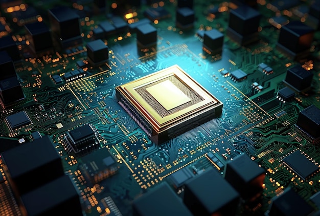 Prozessor-Chip auf einer Leiterplatte Verbesserte Rechenleistung für Elektronik Generative KI
