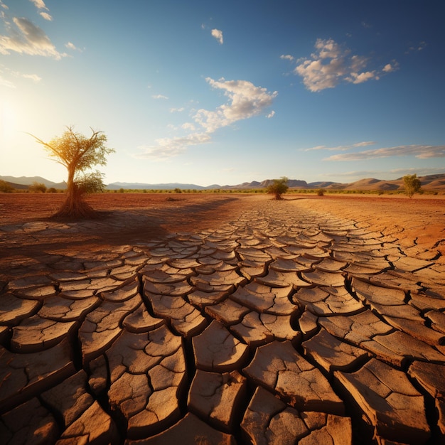Foto prueba de sequías la corteza del suelo desértico agrietada refleja los cambios climáticos y sus consecuencias para el medio social