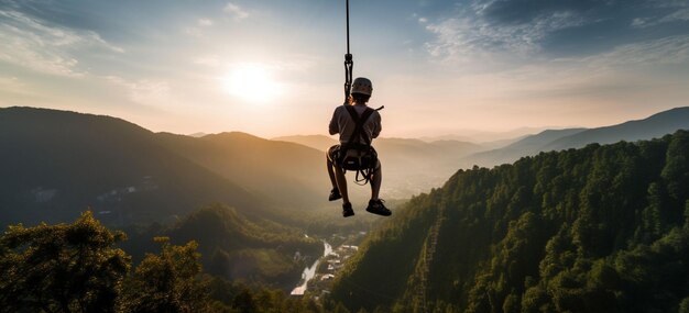 Foto prueben una actividad para aumentar la adrenalina juntos, como hacer tirolesa o escalar rocas