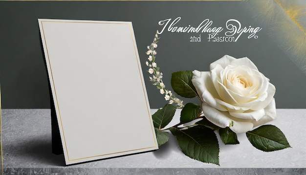 PSD digitale Hochzeits-Einladung mit weißer Rose Copy Space Text-Mockup